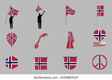 Bandeira da Noruega Conjunto, Original e simples bandeira da Noruega Pacote, ilustração vetorial da bandeira da Noruega Coleção
