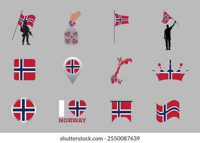 Bandeira da Noruega Conjunto, Original e simples bandeira da Noruega Pacote, ilustração vetorial da bandeira da Noruega Coleção
