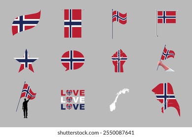 Bandeira da Noruega Conjunto, Original e simples bandeira da Noruega Pacote, ilustração vetorial da bandeira da Noruega Coleção
