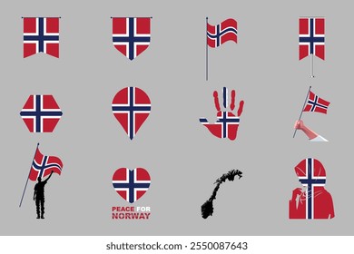 Bandeira da Noruega Conjunto, Original e simples bandeira da Noruega Pacote, ilustração vetorial da bandeira da Noruega Coleção
