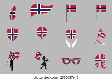 Bandeira da Noruega Conjunto, Original e simples bandeira da Noruega Pacote, ilustração vetorial da bandeira da Noruega Coleção
