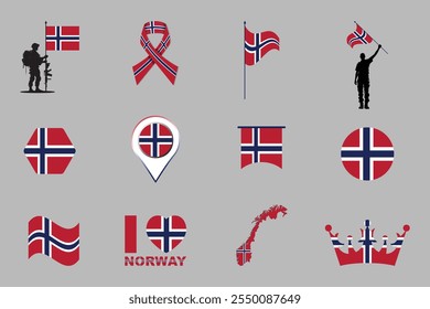 Bandeira da Noruega Conjunto, Original e simples bandeira da Noruega Pacote, ilustração vetorial da bandeira da Noruega Coleção
