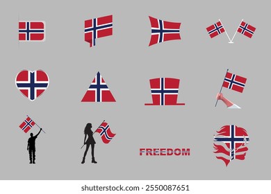 Bandeira da Noruega Conjunto, Original e simples bandeira da Noruega Pacote, ilustração vetorial da bandeira da Noruega Coleção
