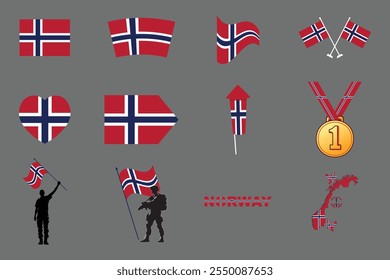 Bandeira da Noruega Conjunto, Original e simples bandeira da Noruega Pacote, ilustração vetorial da bandeira da Noruega Coleção
