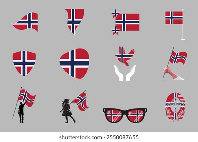 Bandeira da Noruega Conjunto, Original e simples bandeira da Noruega Pacote, ilustração vetorial da bandeira da Noruega Coleção
