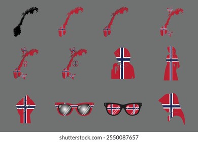 Bandeira da Noruega Conjunto, Original e simples bandeira da Noruega Pacote, ilustração vetorial da bandeira da Noruega Coleção
