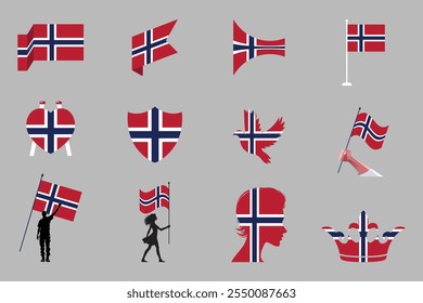 Bandeira da Noruega Conjunto, Original e simples bandeira da Noruega Pacote, ilustração vetorial da bandeira da Noruega Coleção
