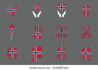 Bandeira da Noruega Conjunto, Original e simples bandeira da Noruega Pacote, ilustração vetorial da bandeira da Noruega Coleção
