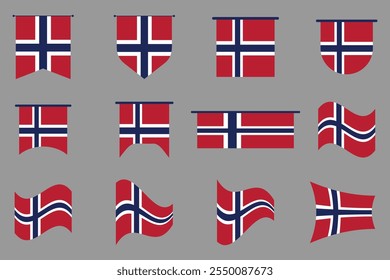 Bandeira da Noruega Conjunto, Original e simples bandeira da Noruega Pacote, ilustração vetorial da bandeira da Noruega Coleção
