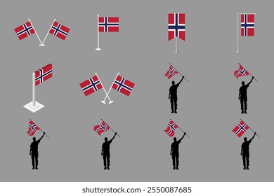 Bandeira da Noruega Conjunto, Original e simples bandeira da Noruega Pacote, ilustração vetorial da bandeira da Noruega Coleção
