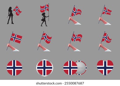 Bandeira da Noruega Conjunto, Original e simples bandeira da Noruega Pacote, ilustração vetorial da bandeira da Noruega Coleção
