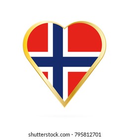 Flag of Norway in the shape of Heart, symbol of Love Gold version.