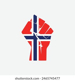 Flag of Norway in the shape of raised hand sign isolated on background. Fist symbol modern, simple, vector, icon for website design, mobile app, ui. Vector Illustration