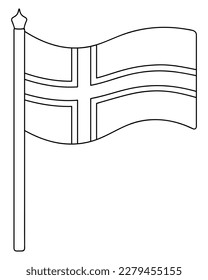 Flag of Norway. Sketch. Vector illustration. Coloring book. The fabric canvas is decorated with a Scandinavian cross in a white border. The national symbol of the state develops in the wind. 