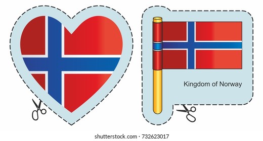 Flag of Norway. Vector cut sign here, isolated on white. Can be used for design, stickers, souvenirs.