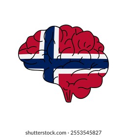 Flag of Norway. Vector illustration of a combination of a human brain with a country flag on a white background.