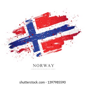 Flag of Norway. Vector illustration on white background. Brush strokes drawn by hand. Independence Day of Norway.
