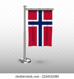 Bandera de Noruega. Ilustración vectorial de una bandera vertical colgante con mástil en un fondo transparente (PNG).