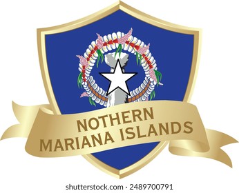 Flag of nothern mariana islands as around the metal gold shield with nothern mariana islands flag