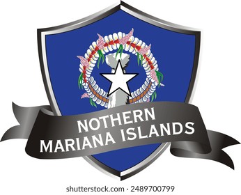 Flag of nothern mariana islands as around the metal silver shield with nothern mariana islands flag