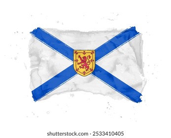 Flag of Nova Scotia, brush stroke background.  Flag Nova Scotia of Canada on white background. Watercolor style for your design.  EPS10.