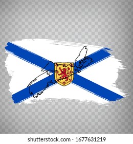 Flag of  Nova Scotia from brush strokes. Blank map of  Nova Scotia Province. Canada. High quality map of Nova Scotia and flag on transparent background. Stock vector.  EPS10.