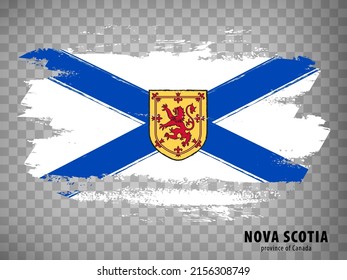 Flag of Nova Scotia from brush strokes. Canada.  Flag  Province of Nova Scotia with title on transparent background for your web site design, app, UI.  Vector illustration. EPS10.