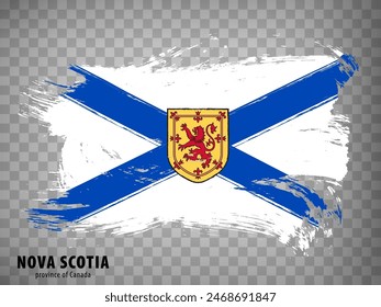 Flag of Nova Scotia from brush strokes. Canada.  Waving Flag  Province of Nova Scotia with title on transparent background for your web site design, app, UI.  Vector illustration. EPS10.