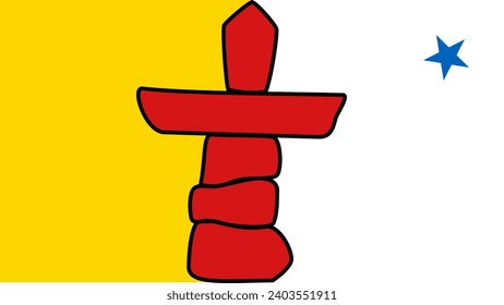 Flag of Nunavut Territory (Canada, North America) red inuksuk a traditional Inuit land marker and a blue star