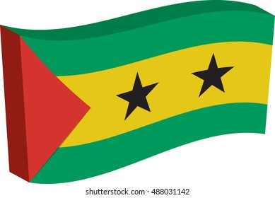 Flag of SÃ£o TomÃ© and PrÃ­ncipe, officially the Democratic Republic of SÃ£o TomÃ© and PrÃ­ncipe. Vector illustration of a stylized flag. Axonometry and volume. Element for infographics.