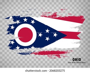 Flag of Ohio from brush strokes. United States of America.  Flag Ohio with title on transparent background for your web site design,  app, UI. Stock vector. Vector illustration. EPS10.
