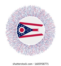 Flag of Ohio with colorful rays. Radiant US state sign. Shiny sunburst with Ohio flag. Captivating vector illustration.