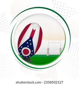 Flag of Ohio on rugby ball. Round rugby icon with flag of Ohio. Vector illustration.