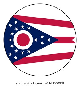 Flag of Ohio state. Black edge. Ohio button flag logo icon computer vector illustration design.