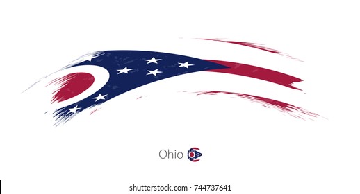 Flag of Ohio state in rounded grunge brush stroke. Vector illustration.