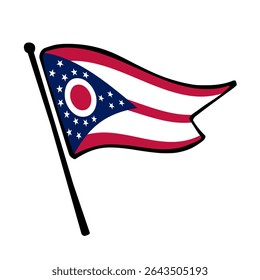 Bandeira do estado de Ohio. Design de ícone de ilustração de vetor da bandeira de Ohio no estilo desenhado à mão. Bandeira de mastro flutuante.