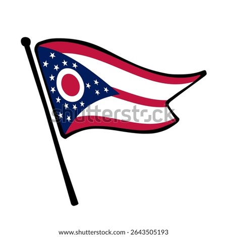 Flag of Ohio state. Ohio flag vector illustration icon design in the hand-drawn style. Fluttering flagpole flag.