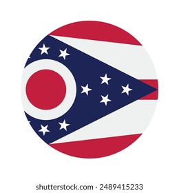 Flag of Ohio, United States. Ohio Circle flag. Round flag icon. Standard color. Digital illustration. Computer illustration. Vector illustration.