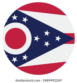 Flag of Ohio, United States. Ohio Circle flag. Round flag icon. Standard color. Digital illustration. Computer illustration. Vector illustration.