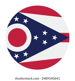 Flag of Ohio, United States. Ohio Circle flag. Round flag icon. Standard color. Digital illustration. Computer illustration. Vector illustration.