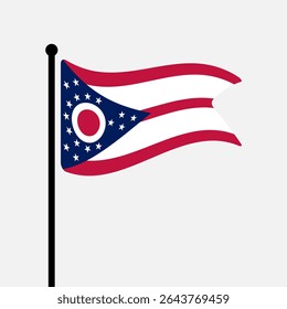 Flag of Ohio us state. Ohio flag vector illustration icon design. Fluttering flagpole flag.