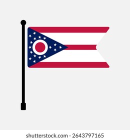 Flag of Ohio us state. Ohio flag vector illustration icon design. Flagpole flag icon.