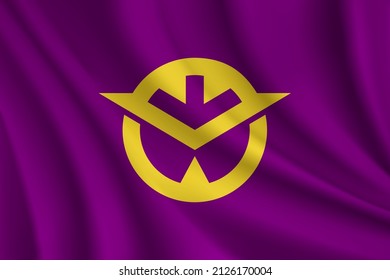 Flag of Okayama Prefecture, Japan. Realistic waving flag of Okayama Prefecture vector background.