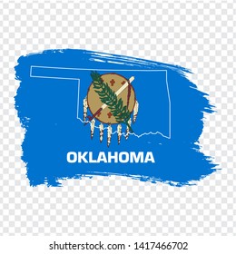 Flag of Oklahoma  from brush strokes and Blank map of Oklahoma . United States of America. High quality map Oklahoma and flag on transparent background. Stock vector. Vector illustration EPS10.