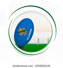 Flag of Oklahoma on rugby ball. Round rugby icon with flag of Oklahoma. Vector illustration.
