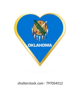 Flag of Oklahoma in the shape of Heart, symbol of Love Gold version.