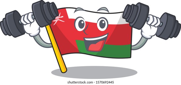Flag oman cartoon Fitness character while holding barbells