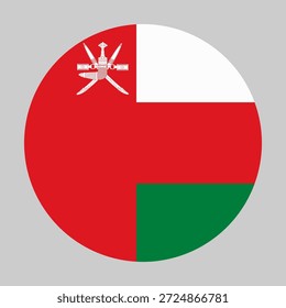 Bandera de Omán en forma circular con proporciones precisas y colores oficiales