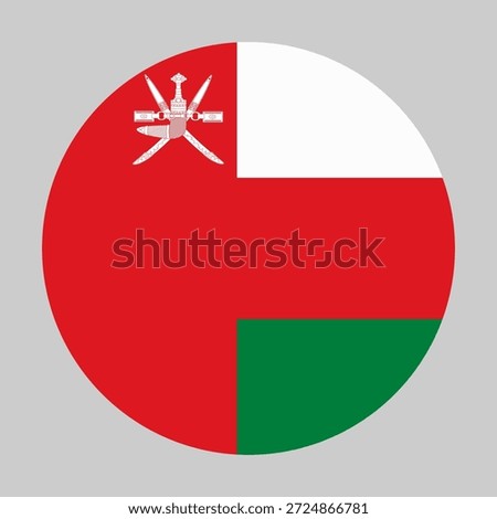 Flag of Oman in circular shape with accurate proportions and official colors