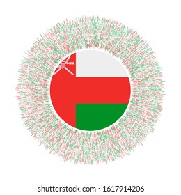 Flag of Oman with colorful rays. Radiant country sign. Shiny sunburst with Oman flag. Cool vector illustration.